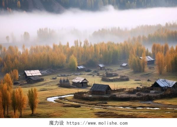 新疆山野森林秋天金秋风景自然风光